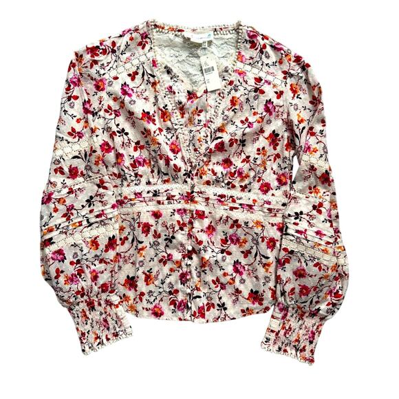 NWT NEW ANTHROPOLOGIE FLORAL LACE BLOUSE SZ 12 #COTTAGECORE #GARDEN - Picture 1 of 5
